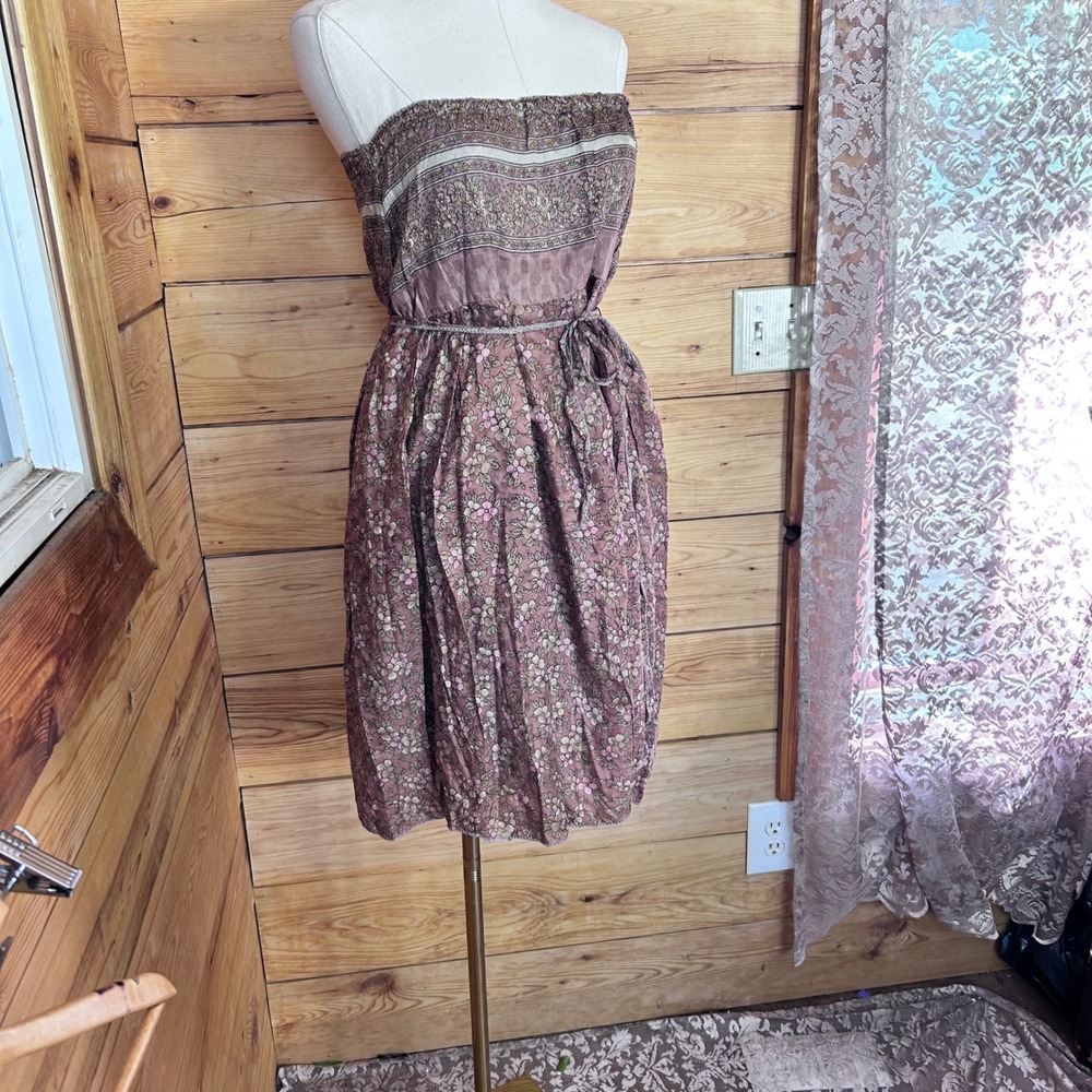 Vintage Silk blend Convertible Multiwear Dress Skirt Medium Neutral Boho Handmad